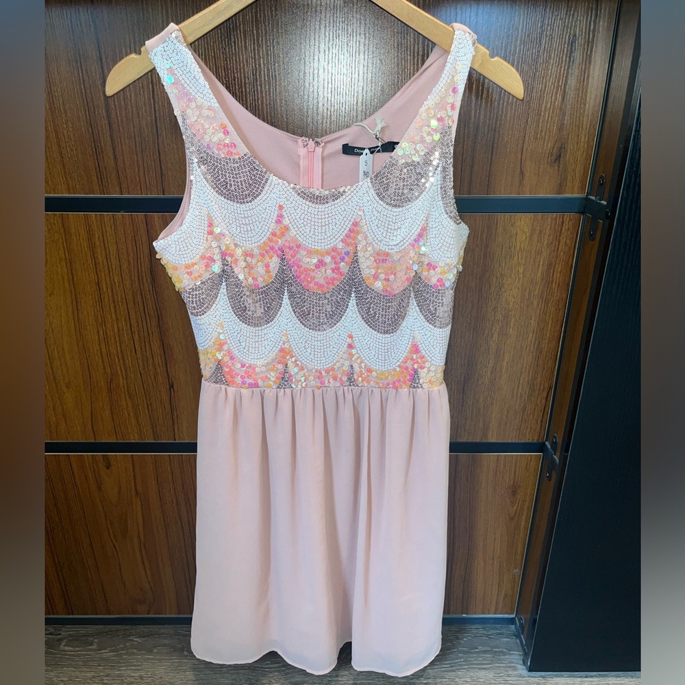 NEW! Pink Sequin Semi-Formal Mini Dress Gorgeous Wedding Spring Summer NWT - S